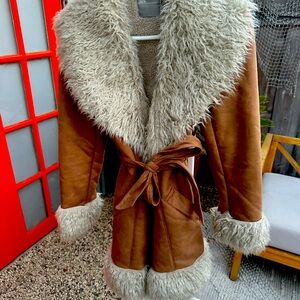 ASOS faux suede leather jacket with faux fur collar